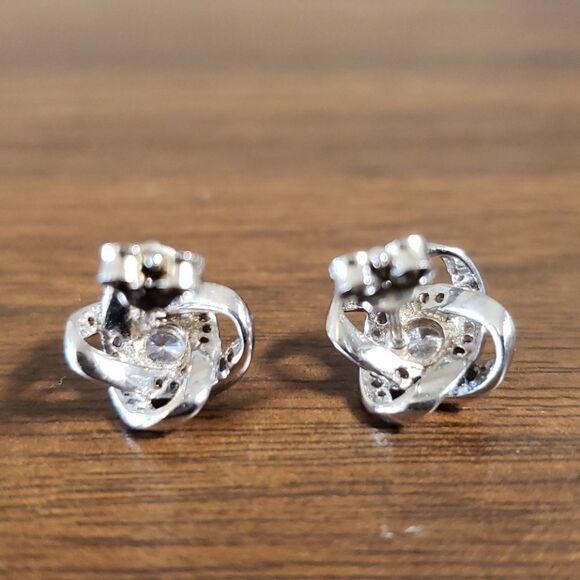 NEW 925 CZ Sterling Silver Love Knot Earrings - Picture 4 of 6